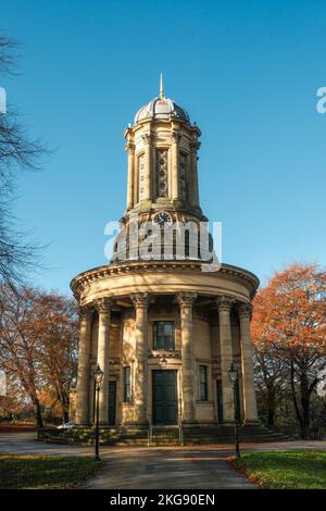 Saltaire United Reformierte Kirche ist eine Kirche in Saltaire, West Yorkshire, England. In Auftrag gegeben und bezahlt von Titus Salt in der Mitte des 19.. Jahrhunderts, die Stockfoto
