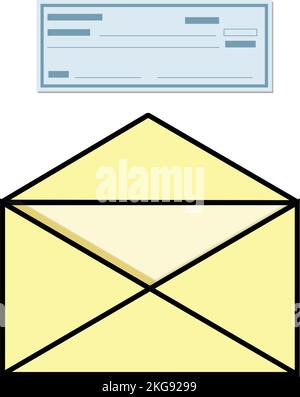 Ein gelber Umschlag und ein blauer Scheckvektor Stock Vektor