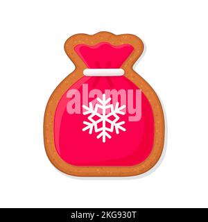 Weihnachts Lebkuchen Cookie in Form von Weihnachtsmann Geschenktüte. Flache Vektorgrafik Stock Vektor