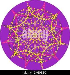 Kreisförmiges symmetrisches Farbmuster von Linien und Kreisen. Vektor-Muster für Stoff. Stock Vektor