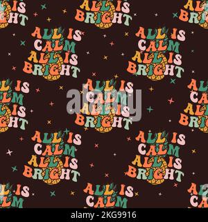 Retro Groovy Weihnachten nahtlose Muster mit . Nette Feiertage Hintergrund. Wickeldesign. Stock-Vektor Stock Vektor