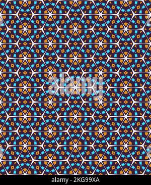 Mehrfarbiger, nahtloser, abstrakter Mustereindruck. Hintergrund und Hintergrund. Mehrfarbig. Farbenfrohes Ornament-Dessin. Farbige Mosaikornamente. Vektorgrafik il Stock Vektor
