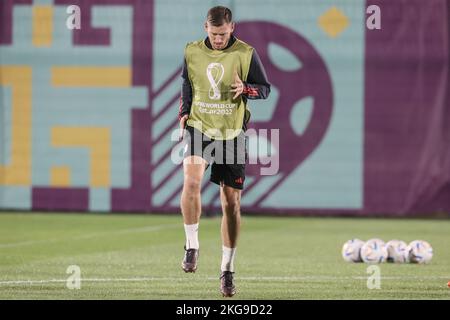 doho, Katar, 22. November 2022. Der belgische Jan Vertonghen wurde während eines Trainings der belgischen Fußballnationalmannschaft The Red Devils im Hilton Salwa Beach Resort in Abu Samra, Bundesstaat Katar, am Dienstag, den 22. November 2022, fotografiert. Die Red Devils bereiten sich auf ihr erstes Spiel gegen Kanada in Gruppe F der FIFA-Weltmeisterschaft 2022 in Katar vor. BELGA FOTO BRUNO FAHY Stockfoto