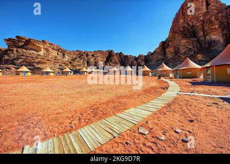 Beduinenzelte in der Wüste Wadi Rum, das Königreich Jordanien Stockfoto