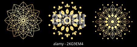 Set aus schwarzem Mandala in luxuriösem Gold. Vektorgrafik Stock Vektor