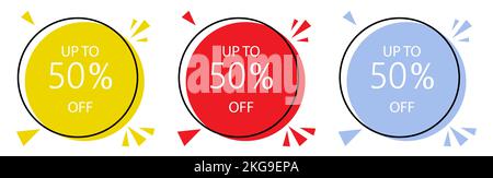 Satz von 50 % Rabatt auf den Verkauf. Sonderangebotssymbol. Vektordarstellung auf weißem Hintergrund isoliert Stock Vektor