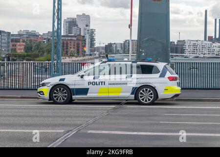 Kopenhagen, Dänemark - 26. Juli 2022: Dänischer Polizeiwagen. Stockfoto