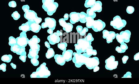 Gruppe weißer Wolken, isoliert auf schwarzem Hintergrund. Stockfoto