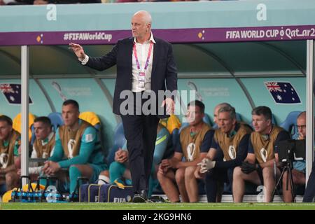 Australien-Cheftrainer Graham Arnold beim Qatar 2022 World Cup Spiel, Gruppe D, zwischen Frankreich und Australien spielte am 20. November 2022 im Al Janoub Stadium in Al Wakrah, Katar. (Foto von Bagu Blanco / PRESSIN) Stockfoto