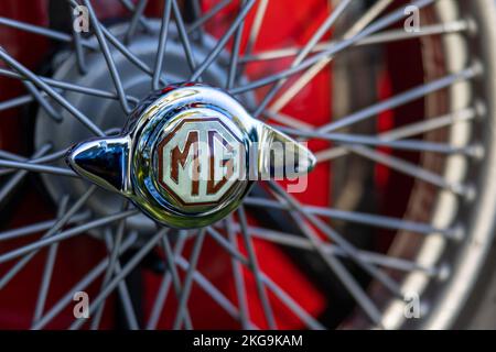 MG TC Sports Car Wire Wheel und Spinner Stockfoto