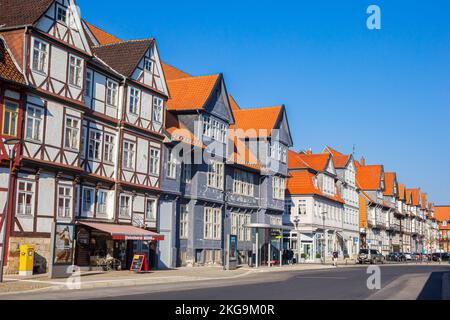 Eine Reihe historischer Häuser auf dem Kornmarkt in Wolfenbüttel Stockfoto