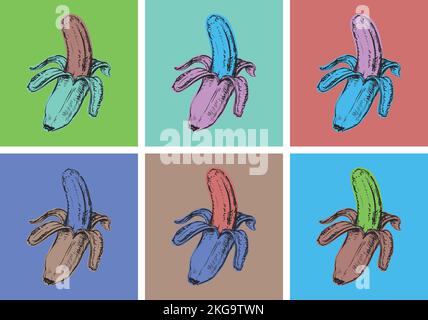 Set Bananen Vektor Illustration Pop Art Stil Stock Vektor