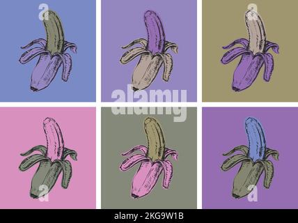 Set Bananen Vektor Illustration Pop Art Stil Stock Vektor