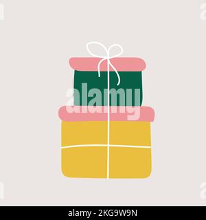 Geschenkschachteln, handgezeichnete Doodle-Stil. Niedliche Ikone. Geburtstagsfeier. Vektorgrafik für Grußkarten, Einladungen, Poster. Stock Vektor