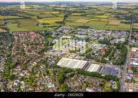 Luftaufnahme, Quartier Belgisches Viertel Neubaugebiet, Soest, Soester Boerde, Nordrhein-Westfalen, Deutschland, Konstruieren Stockfoto