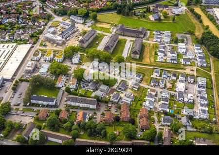 Luftaufnahme, Quartier Belgisches Viertel Neubaugebiet, Soest, Soester Boerde, Nordrhein-Westfalen, Deutschland, Konstruieren Stockfoto