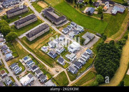 Luftaufnahme, Quartier Belgisches Viertel Neubaugebiet, Soest, Soester Boerde, Nordrhein-Westfalen, Deutschland, Konstruieren Stockfoto