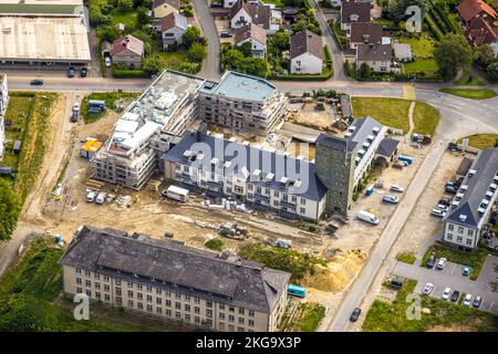 Luftaufnahme, Quartier Belgisches Viertel Neubaugebiet, Soest, Soester Boerde, Nordrhein-Westfalen, Deutschland, Konstruieren Stockfoto