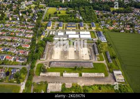 Luftaufnahme, ehemalige Kaserne Kanaal van Wessem, Wohnkomplex und Flüchtlingsunterkunft, Soest, Soester Boerde, Nordrhein-Westfalen, Deutschland, DE, Europ Stockfoto