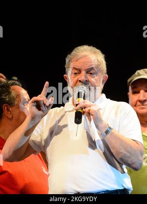 Lula da Silva, ehemaliger Präsident des brasilianischen Porträts. Luiz Inacio da Silva von der Arbeiterpartei. Berühmter brasilianischer Politiker, Wahlkampfrede des Gewerkschaftsführers Stockfoto