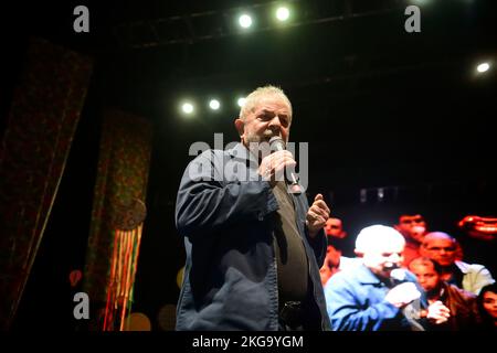Lula da Silva, ehemaliger Präsident des brasilianischen Porträts. Luiz Inacio da Silva von der Arbeiterpartei. Berühmter brasilianischer Politiker, Wahlkampfrede des Gewerkschaftsführers Stockfoto