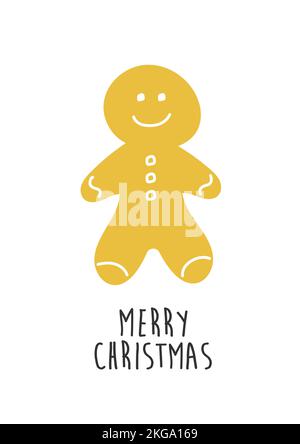 Fröhliche Weihnachten Grußkarte Design. Vektorgrafik. Handgezeichneter Kritzelkritz von Weihnachtsplätzchen Lebkuchenmann. Neujahr Keks Ingwer Mann. Stock Vektor