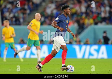 Doha, Katar, 22.. November 2022; Al-Janoub-Stadion, Al-Wakrah, Katar: FIFA Fußball-Weltmeisterschaft, Frankreich gegen Australien: Aurelien Tchouaméni von Frankreich Stockfoto