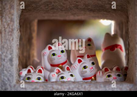 Maneki Neko vom Gotokuji-Tempel in Japan Stockfoto