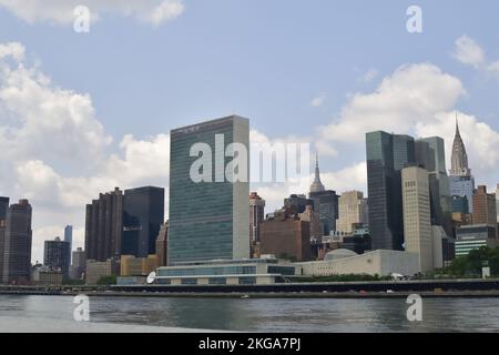 Das Gebäude des Hauptquartiers der Vereinten Nationen in Midtown Manhattan, New York City Stockfoto