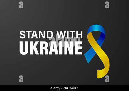 Stehe mit der Ukraine. Anti war Call mit dem Smbol des Friedens mit blauem und gelbem Seidenband. Farben Der Ukrainischen Flagge. Kampf, Protest, Unterstützung Der Ukraine Stock Vektor
