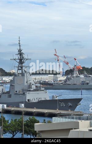 Präfektur Kanagawa, Japan - 19. Oktober 2019: Royal Australian Navy HMAS Hobart (DDG-39), Zerstörer der Hobart-Klasse. Stockfoto