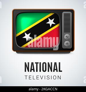 Vintage TV und Flagge der Föderation von St. Kitts und Nevis als Symbol National Television. Tele-Empfänger mit Flag-Design Stock Vektor