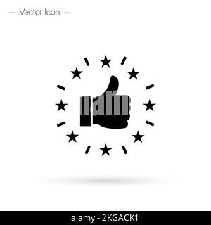 Symbol für guten Ruf. Daumen hoch und Strahlen. Symbol für Kundenrezensionen, Qualitätsbewertung, Feedback. Darstellung isolierter Vektoren. Stock Vektor
