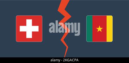 Schweiz gegen Kamerun Flaggen Hintergrund. Vektorgrafik. Stock Vektor
