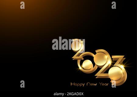 2023 goldene 3D Zahlen, Frohes neues Jahr. Banner Vorlage Weihnachten Thema. Holiday Design für Grußkarte, Einladung, Kalender, Party, Gold Luxus vi Stock Vektor