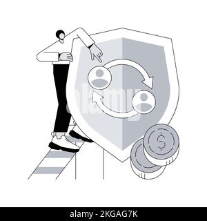 Peer-to-Peer Versicherung abstrakte Konzept Vektor Illustration. P2P kollaboratives Sozialrisikolisikoversicherungsprodukt, selbstverwaltendes Geschäftsmodell, füllen Sie einen Anspruch aus und erhalten Sie ausgezahlte abstrakte Online-Metapher. Stock Vektor