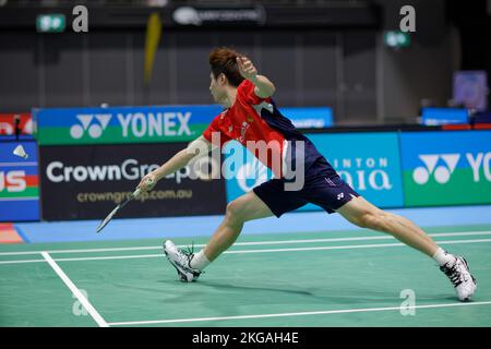 SYDNEY, AUSTRALIEN - NOVEMBER 19: Shi Yu Qi aus China in Aktion während des Halbfinalspiels der Männer im Singles zwischen Naraoka aus Japan und Shi aus China auf der Q Stockfoto