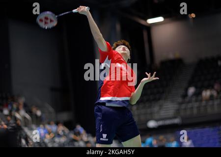 SYDNEY, AUSTRALIEN - NOVEMBER 19: Shi Yu Qi aus China in Aktion während des Halbfinalspiels der Männer im Singles zwischen Naraoka aus Japan und Shi aus China auf der Q Stockfoto