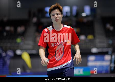 SYDNEY, AUSTRALIEN - NOVEMBER 19: Shi Yu Qi aus China in Aktion während des Halbfinalspiels der Männer im Singles zwischen Naraoka aus Japan und Shi aus China auf der Q Stockfoto