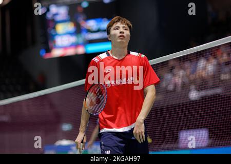 SYDNEY, AUSTRALIEN - NOVEMBER 19: Shi Yu Qi aus China in Aktion während des Halbfinalspiels der Männer im Singles zwischen Naraoka aus Japan und Shi aus China auf der Q Stockfoto