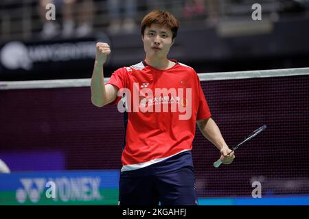 SYDNEY, AUSTRALIEN - NOVEMBER 19: Shi Yu Qi aus China in Aktion während des Halbfinalspiels der Männer im Singles zwischen Naraoka aus Japan und Shi aus China auf der Q Stockfoto