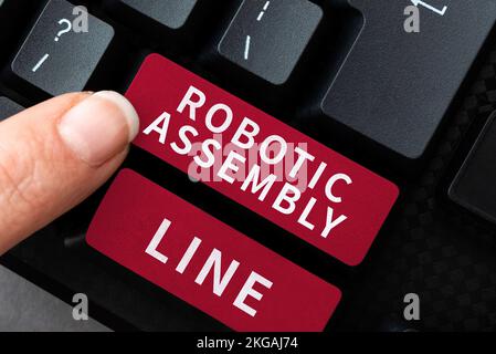 Handschriftlicher Text Robotic Assembly Line. Geschäftsansatz zur Steigerung der Produktionsgeschwindigkeit und -Konsistenz Stockfoto