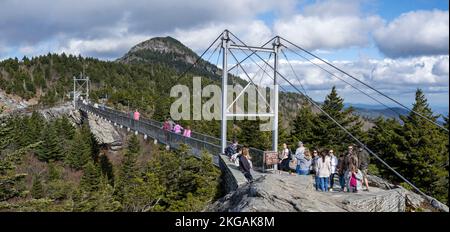 Die Mile High Swinging Bridge befindet sich im Grandfather Mountain State Park, North Carolina Stockfoto