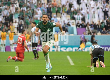 DOHA (KATAR), 11/22/2022 - WELTMEISTERSCHAFT/ARGENTINIEN gegen SAUDI-ARABIEN - Salem Al-Dawsari hat das Tor im Spiel der argentinischen und Saudi-arabischen Mannschaften für die erste Phase der Katar/FIFA Weltmeisterschaft, die am Dienstag (22) im Lusail-Stadion in Doha ausgetragen wurde. Foto von Andre Ricardo/AG. Frame 31119 (Andre Ricardo/AG. Enquadrar/SPP) Kredit: SPP Sport Pressefoto. /Alamy Live News Stockfoto