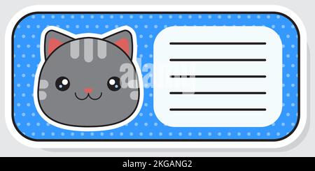 Süße graue Katze. Vektoraufkleber. Aufkleber für Notizblock. Vektordarstellung. Stock Vektor