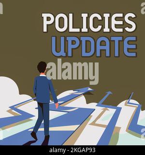 Signieren Sie, das die Aktualisierung der Policys anzeigt. Internet-Konzeptgesetz der Hinzufügung neuer Informationen oder formulierte Leitlinien Stockfoto