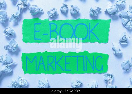 Textüberschrift zur Präsentation von E-Book-Marketing. Digitale Business-Showcase-Datei, die auf jedem kompatiblen Computer verwendet werden kann Stockfoto