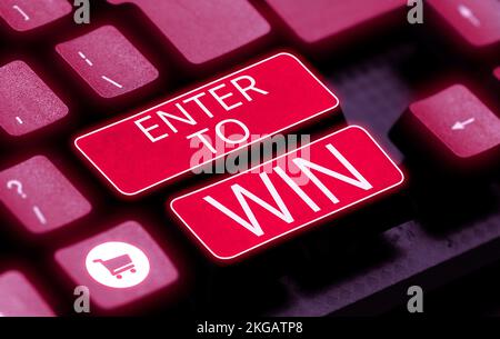Textüberschrift mit „Enter to Win“. Geschäftsansatz, bei dem Wert gegen Preis oder Gewinnchancen ausgetauscht wird Stockfoto