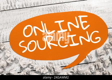 Textüberschrift für Online-Sourcing. Unternehmensübersicht der Kauf von Waren und Dienstleistungen wird über das Internet vermittelt Stockfoto