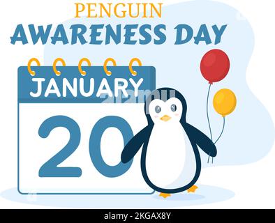Happy Penguin Awareness Day (Happy Penguin Awareness Day) am 20.. Januar, um die Pinguinpopulation und das natürliche Habitat in Flat Cartoon handgezeichnete Vorlagen Illustration zu erhalten Stock Vektor